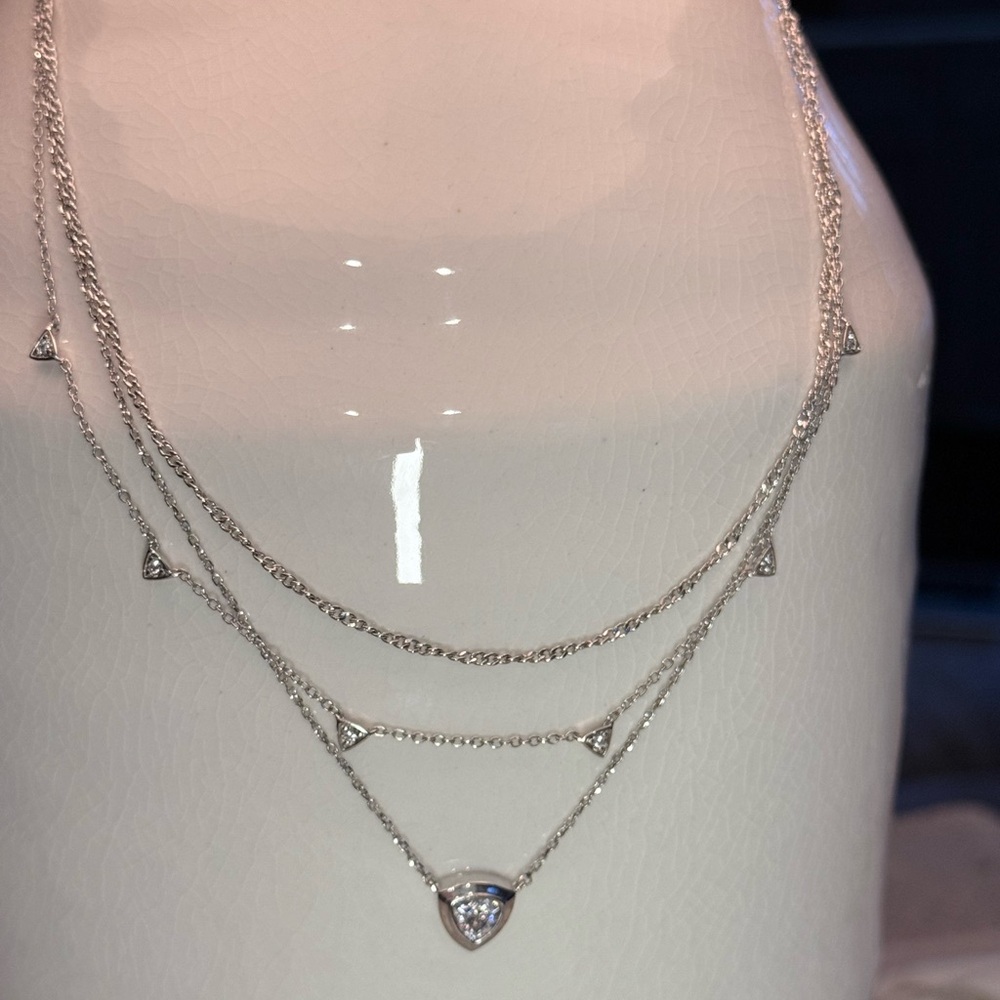 Kendra Scott Silver Layered Crystal Triangle Necklace NWT - Picture 4 of 15